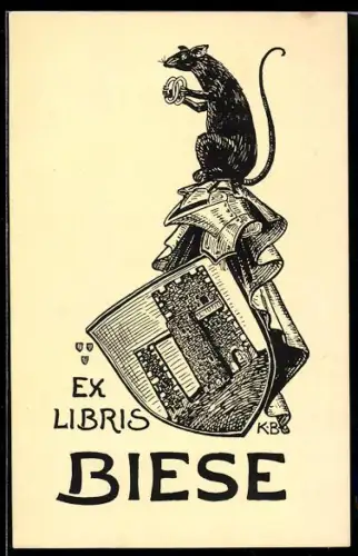 Exlibris Biese, Ratte auf Wappen mit Burgtor