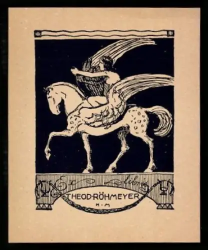 Exlibris Theodor Röhmeyer, Pegasus mit Reiterin