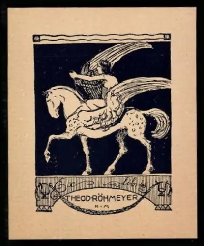 Exlibris Theod. Röhmeyer, Pegasus mit Reiterin