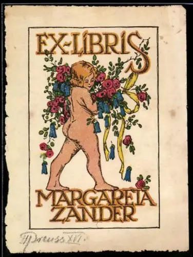 Exlibris Margareta Zander, Kind mit Blumengirlande