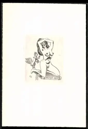 Exlibris Günter Hess, Aktdarstellung mit geflügelter Phallusfigur