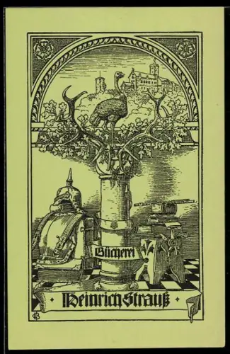 Exlibris Heinrich Strauss, Strauss steht vor einem Ort