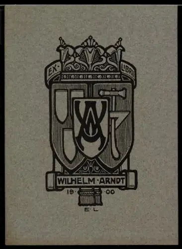 Exlibris Wilhelm Arndt, Wappen mit Verzierungen