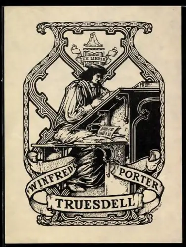 Exlibris Winfred Porter Truesdell, Gelehrter am Schreibtisch