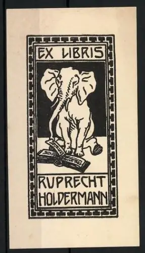 Exlibris Ruprecht Holdermann, Elefant auf Büchern