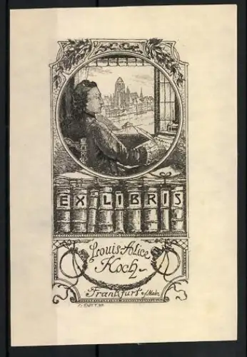Exlibris Louis Alice Koch, Mann schreibt einen Brief