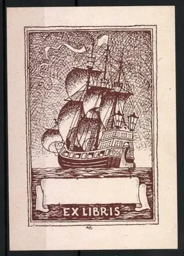Exlibris Segelschiff auf hoher See