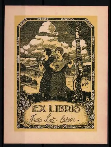 Exlibris Frida Katz-Catoin, Musik und Natur in ländlicher Szene, Jugendstil