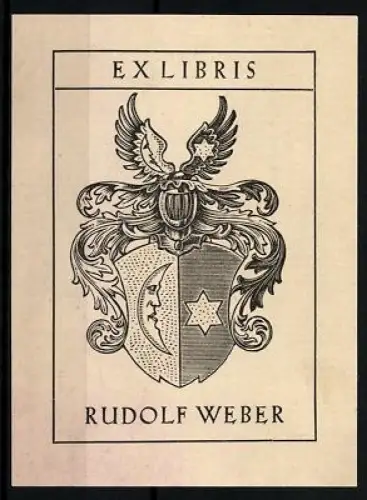 Exlibris Rudolf Weber, Wappen mit Mond und Stern
