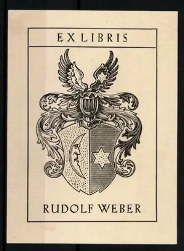 Exlibris Rudolf Weber, Wappen mit Mond und Stern