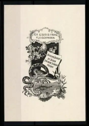 Exlibris Franz Fleischmann, Mit Schlange und Spruchrolle