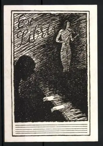 Exlibris Musiker im Schatten, Nackte Violinistin im Lichtspiel
