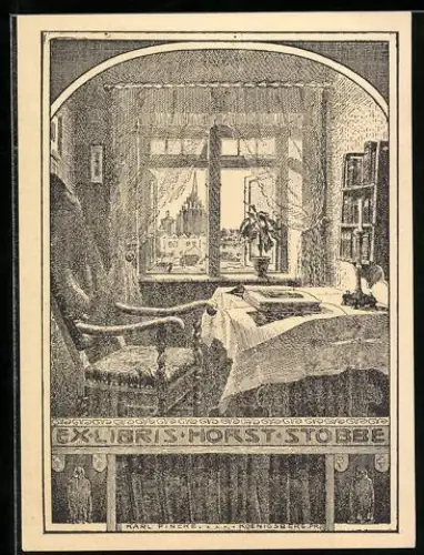 Exlibris Horst Stobbe, Zimmer mit Blick auf Kirche