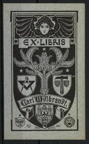 Exlibris Carl Wolbrandt, Engel über Wappen