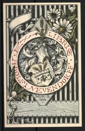 Exlibris Adolf Nevendorf, Wappen mit Helm