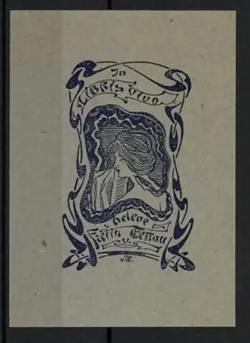 Exlibris Helene Freiin von Tettau, Jugendstil-Dame im Ornamentrahmen