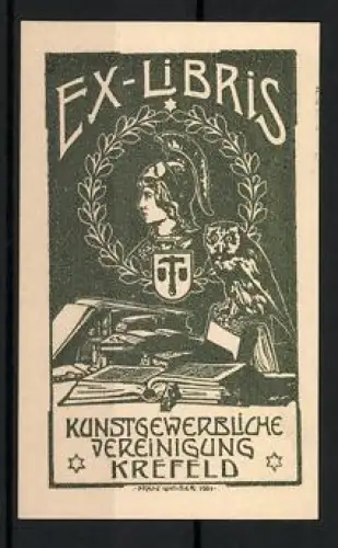 Exlibris Kunstgewerbliche Vereinigung Krefeld, Kranz und Ritter im Profil