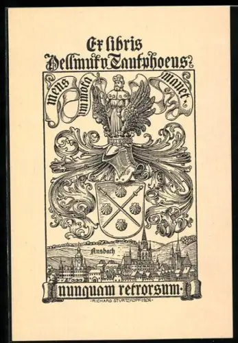 Exlibris Helmut v. Taufphoeus, Wappen mit gekreuzten Schwertern