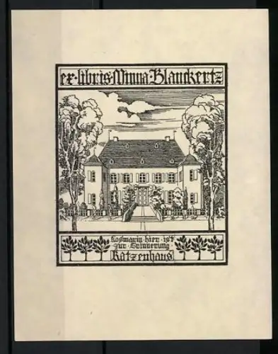 Exlibris Minna Blanckertz, Katzenhaus in der Aussenansicht