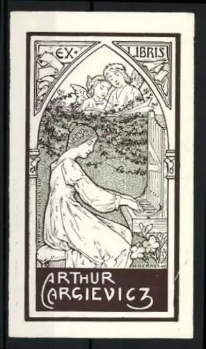 Exlibris Arthur Cargievicz, Organistin und Engel