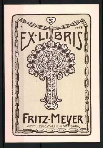 Exlibris Fritz Meyer, Baum und Kettenmotiv