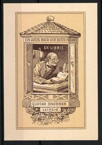 Exlibris Gustav Drobner, Lesender alter Mann