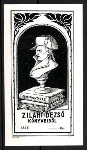 Exlibris Zilahi Dezsö, Napoleon Büste auf Büchern