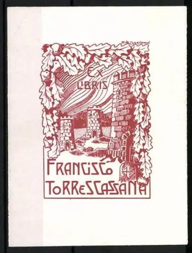 Exlibris Francisco Torres Cassana, Burg und Landschaft