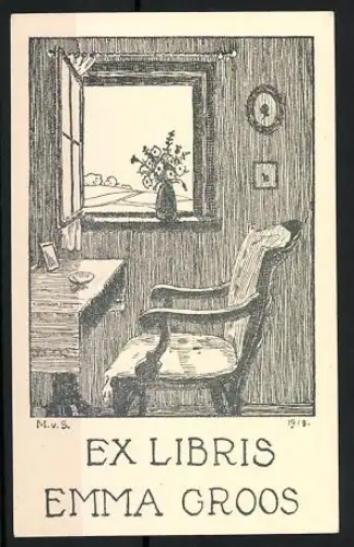 Exlibris Emma Groos, Wohnzimmer mit Fensterblick