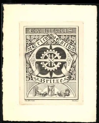 Exlibris Erich und Edith Britze, Zahnrad-Motiv
