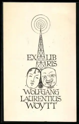 Exlibris Wolfgang Laurentius Woytt, Masken und Sendemast