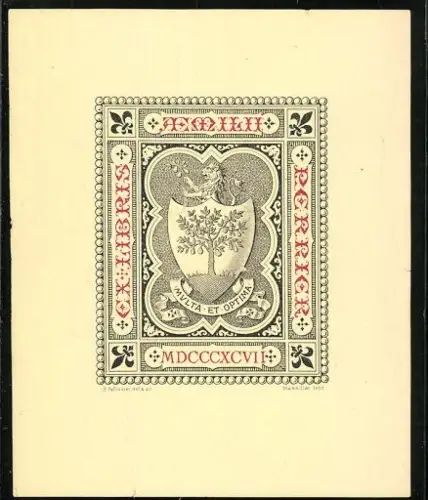 Exlibris Aemilie Perrier, Wappen mit Adler und Baum
