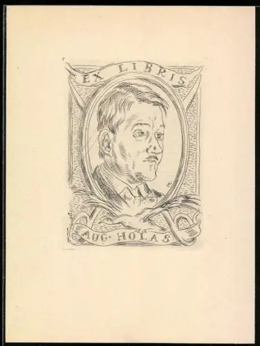 Exlibris Aug. Holas, Porträt im Ovalrahmen
