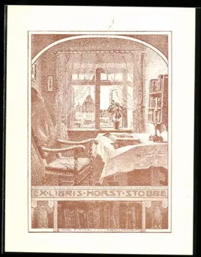 Exlibris Horst Stobbe, Blick aus dem Fenster