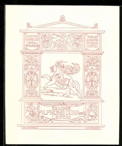 Exlibris Alphons Dürr, Engel reitet auf einem geflügelten Löwen