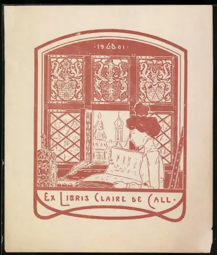Exlibris Claire de Call, Frau beim Lesen am Fenster