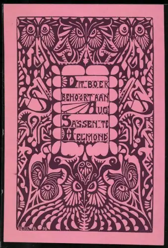 Exlibris Aug Sassen te Hellmound, Stilisierte Darstellung von Tieren