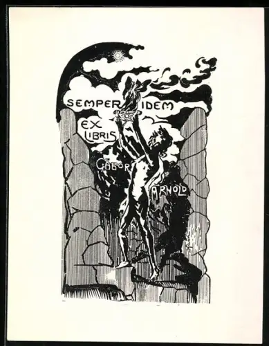 Exlibris Gabor Arnold, Semper Idem mit Flammenmotiv