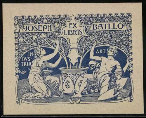 Exlibris Joseph Batlló, Industrie und Kunst in symbolischer Darstellung
