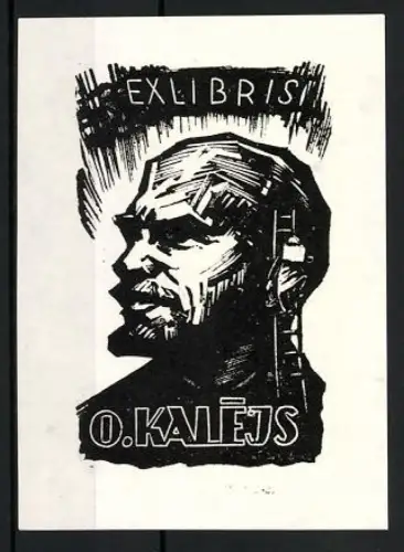 Exlibris O. Kalejs, Wladimir Iljitsch Lenin im Halbprofil