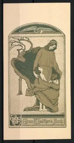 Exlibris Anna Walther, Frau spendet zwei Kindern Wärme und Geborgenheit