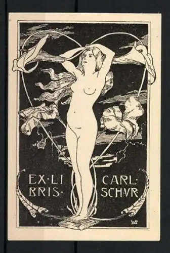 Exlibris Carl Schur, Aktdarstellung mit Herzmotiv