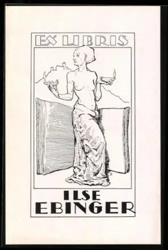 Exlibris Ilse Ebinger, Nackte Frau mit Öllampen und Schloss