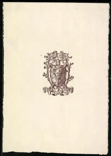 Exlibris R. B., Schildkröte mit Gesicht auf dem Panzer