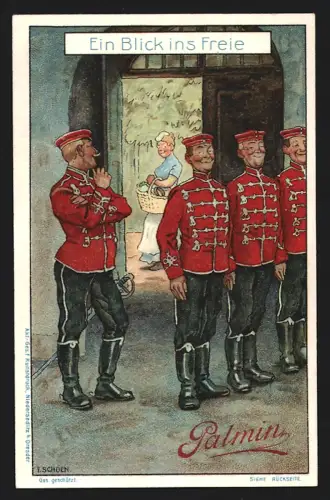 Sammelbild Mannheim, H. Schlinck & Cie., Palmin Pflanzenbutter, Soldaten in Pekeschen