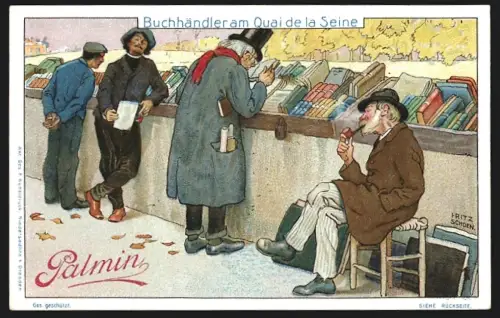 Sammelbild Mannheim, H. Schlinck & Cie., Palmin Pflanzenbutter, Buchhändler am Quai de la Seine
