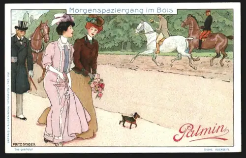 Sammelbild Mannheim, H. Schlinck & Cie., Palmin Pflanzenbutter, Morgenspaziergang am Bois mit niedlichem Hund