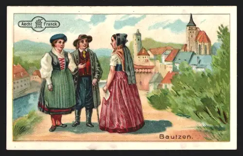 Sammelbild Aecht Franck, Kaffee-Zusatz, Menschen in Bautzen mit Gebäuden im Hintergrund