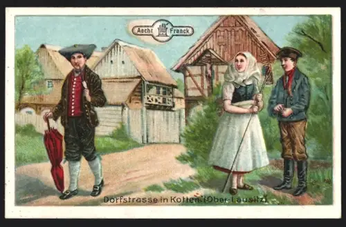 Sammelbild Aecht Franck, Kaffee-Zusatz, Dorfstrasse in Kotten mit Marterl im Hintergrund