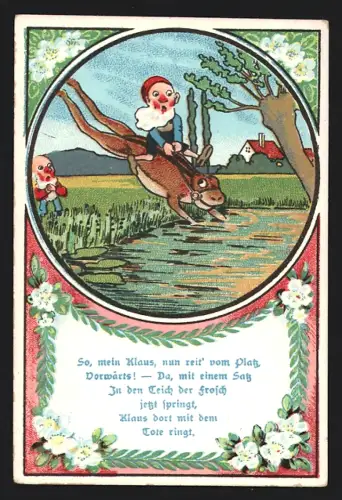Sammelbild Fürth, Julius Gehn, Nota Kaffeezusatz, Zwerg springt auf einem Frosch in den Teich